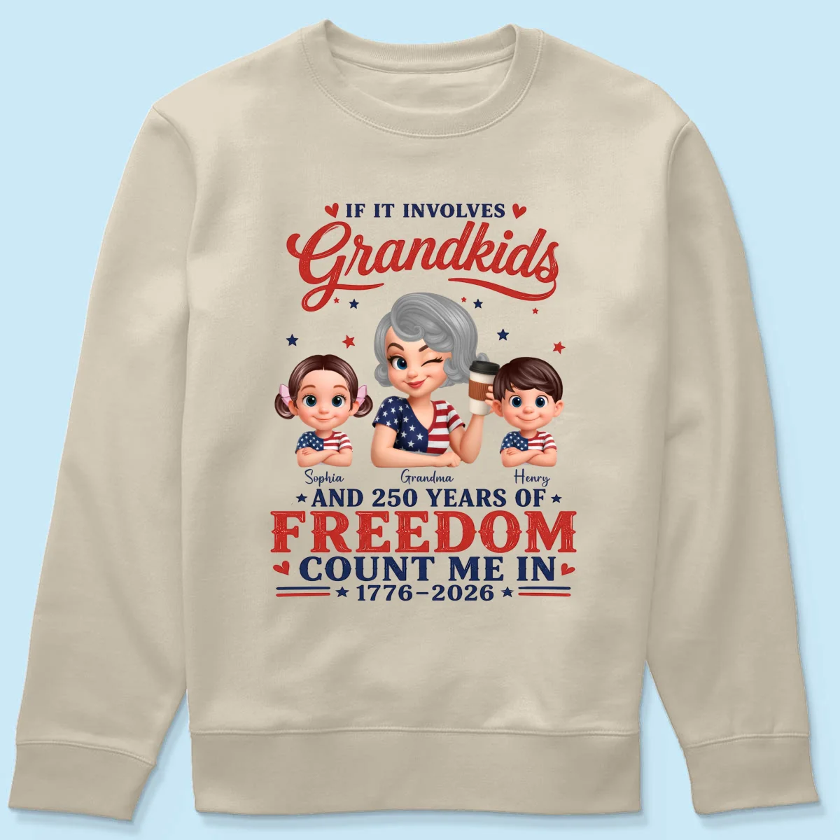 If It Involves Grandkids and 250 Years of Freedom, Count Me in - Personalized Shirt - Patriotic Gift for Grandma - Image 21