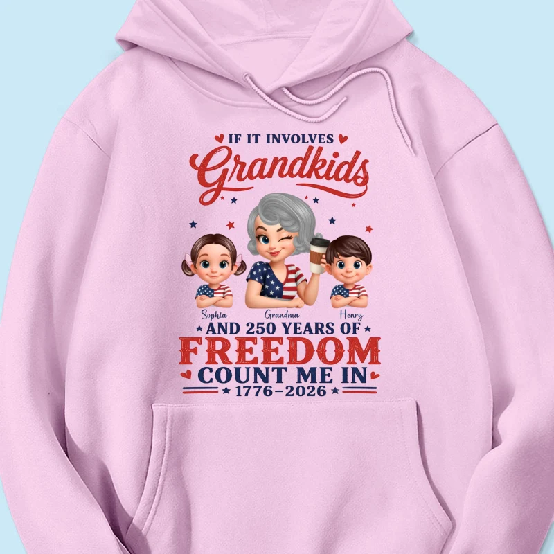 If It Involves Grandkids and 250 Years of Freedom, Count Me in - Personalized Shirt - Patriotic Gift for Grandma - Image 24