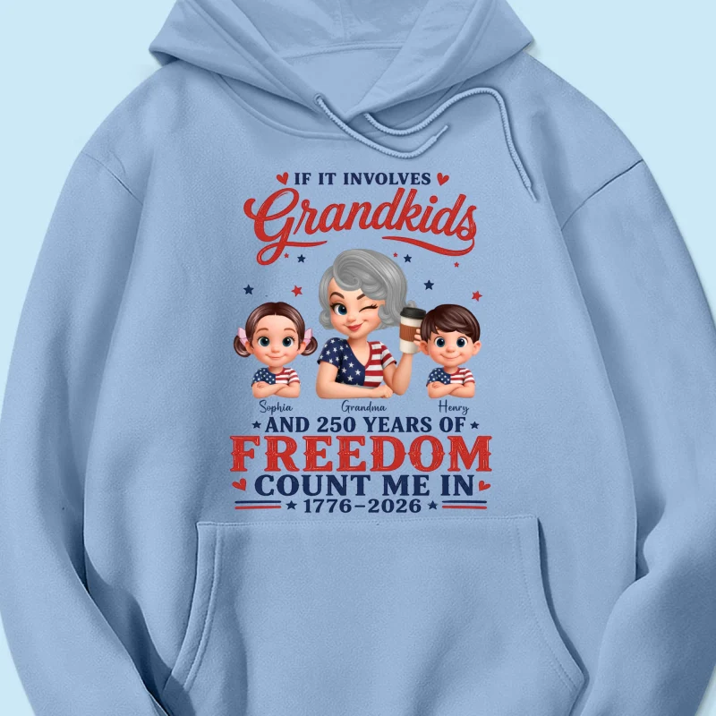 If It Involves Grandkids and 250 Years of Freedom, Count Me in - Personalized Shirt - Patriotic Gift for Grandma - Image 25