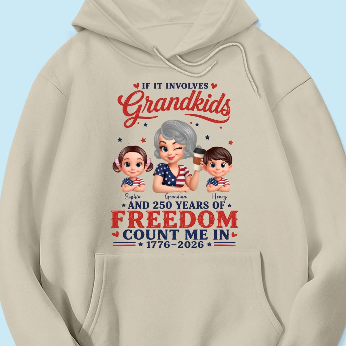 If It Involves Grandkids and 250 Years of Freedom, Count Me in - Personalized Shirt - Patriotic Gift for Grandma - Image 26