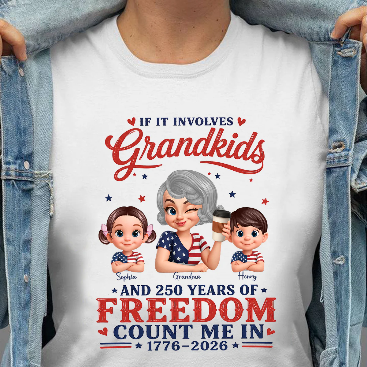 If It Involves Grandkids and 250 Years of Freedom, Count Me in - Personalized Shirt - Patriotic Gift for Grandma - Image 7