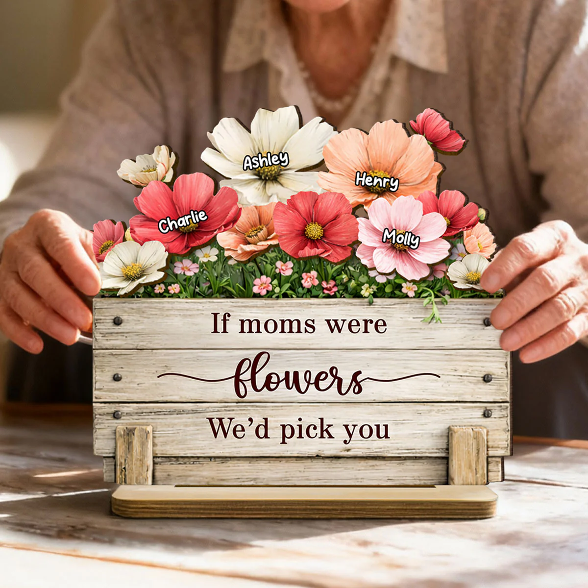 If Moms Were Flowers We'd Pick You - Personalized 2-Layered Wooden Plaque - Heartfelt Mother's Day Gift for Mom, Wife - Image 2