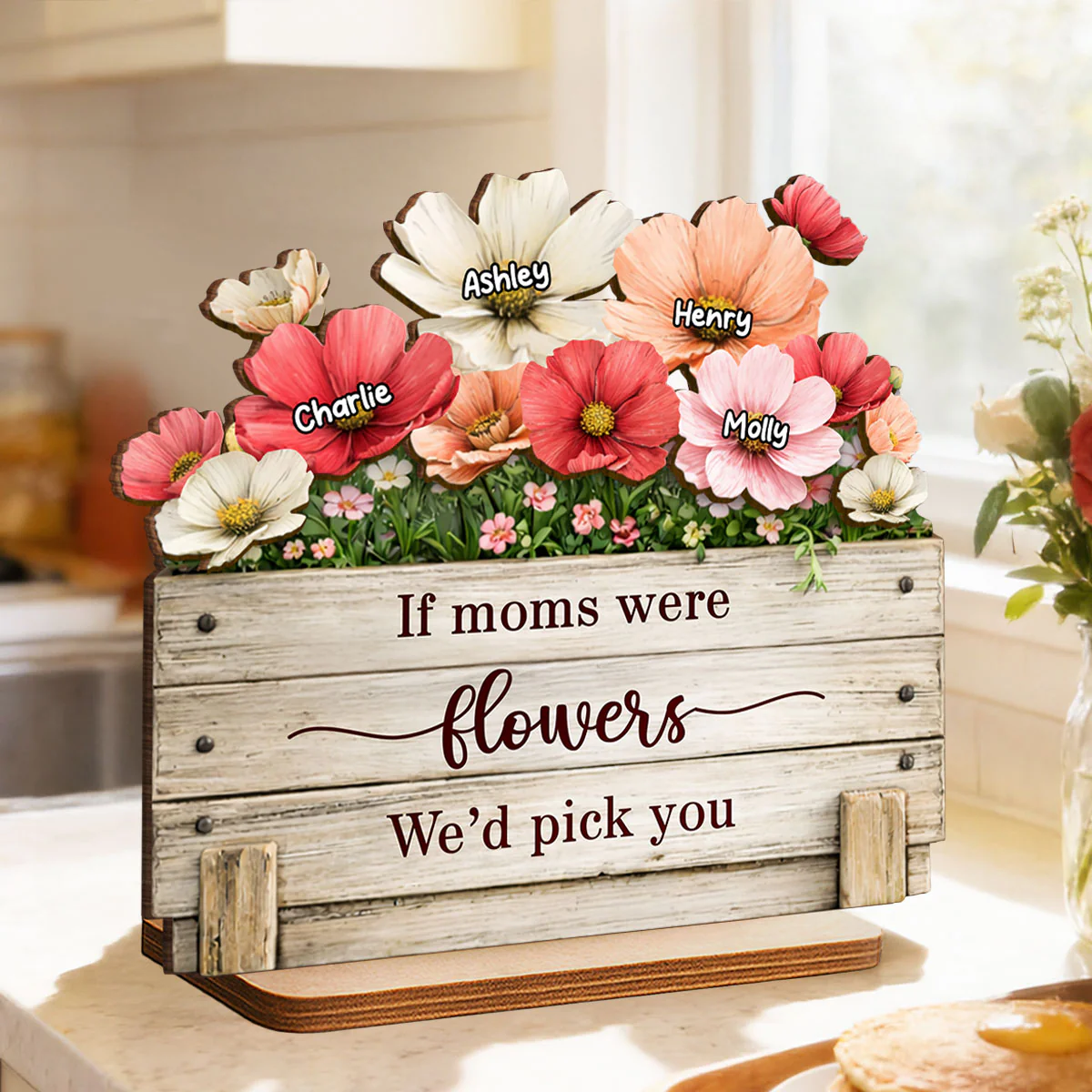 If Moms Were Flowers We'd Pick You - Personalized 2-Layered Wooden Plaque - Heartfelt Mother's Day Gift for Mom, Wife - Image 3