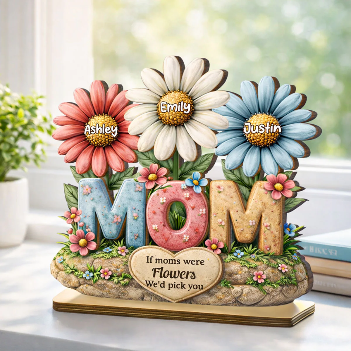 If Moms Were Flowers We'd Pick You - Personalized 2-Layered Wooden Plaque - Mother's Day Gift for Mom, Wife - Image 4