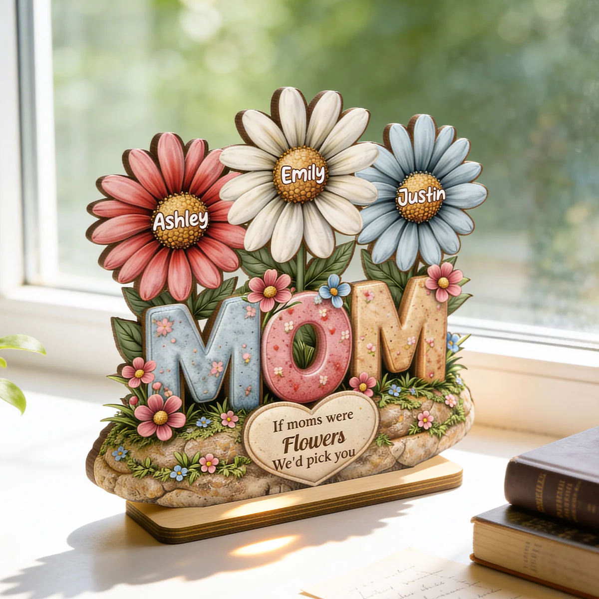If Moms Were Flowers We'd Pick You - Personalized 2-Layered Wooden Plaque - Mother's Day Gift for Mom, Wife - Image 5