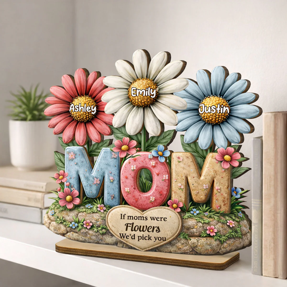 If Moms Were Flowers We'd Pick You - Personalized 2-Layered Wooden Plaque - Mother's Day Gift for Mom, Wife - Image 6