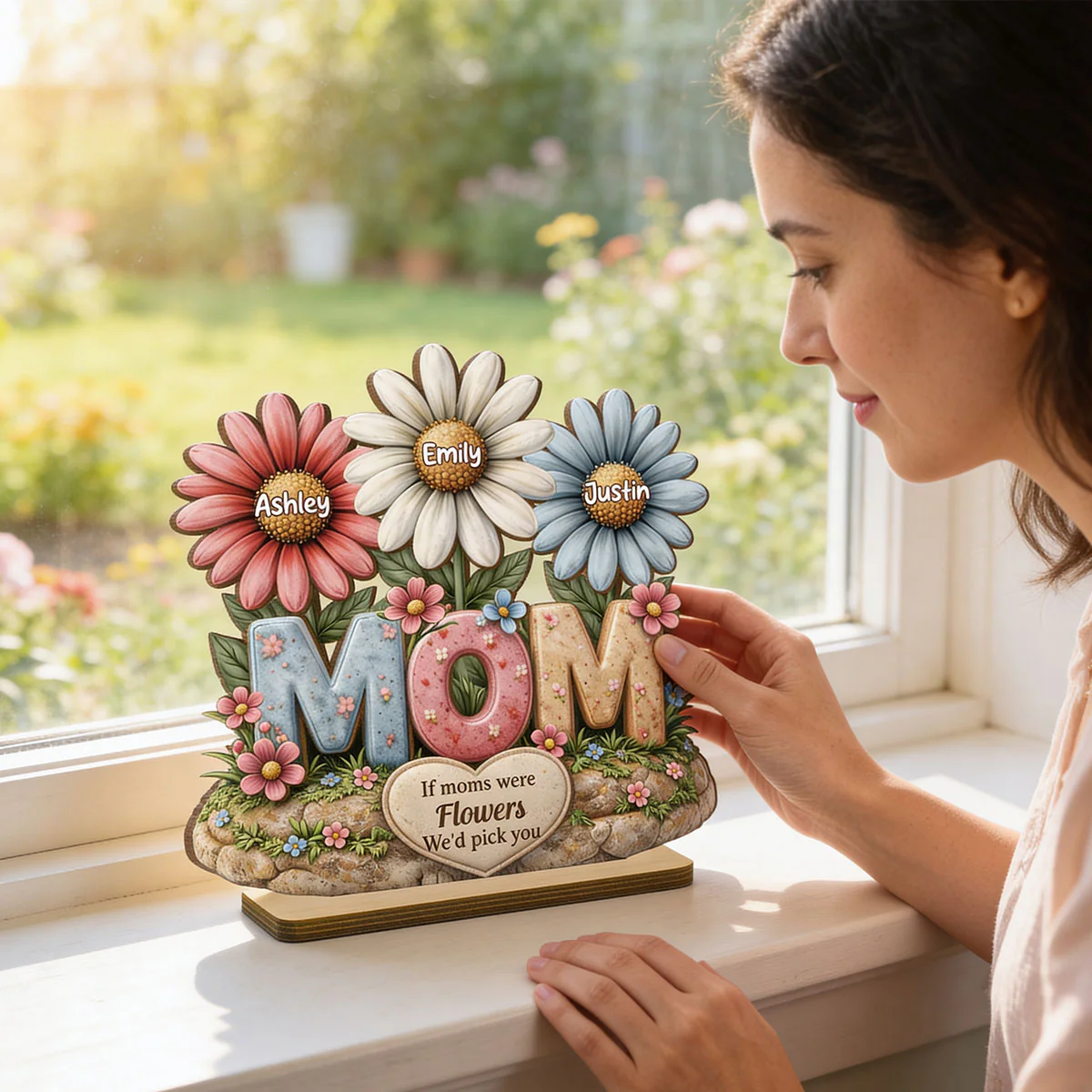 If Moms Were Flowers We'd Pick You - Personalized 2-Layered Wooden Plaque - Mother's Day Gift for Mom, Wife - Image 8