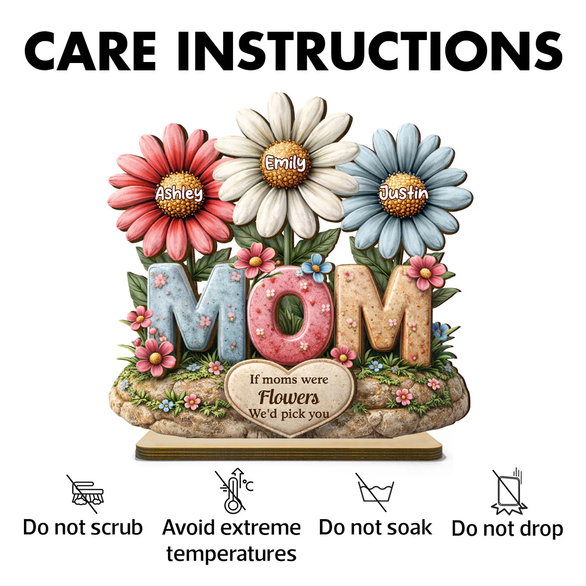 If Moms Were Flowers We'd Pick You - Personalized 2-Layered Wooden Plaque - Mother's Day Gift for Mom, Wife - Image 9