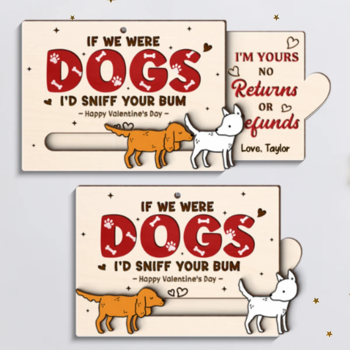 If We Were Dogs I'd Sniff You Bum Funny Couple - Personalized Wooden Slider Ornament - Valentine's Day Gift For Him, For Her - Image 11
