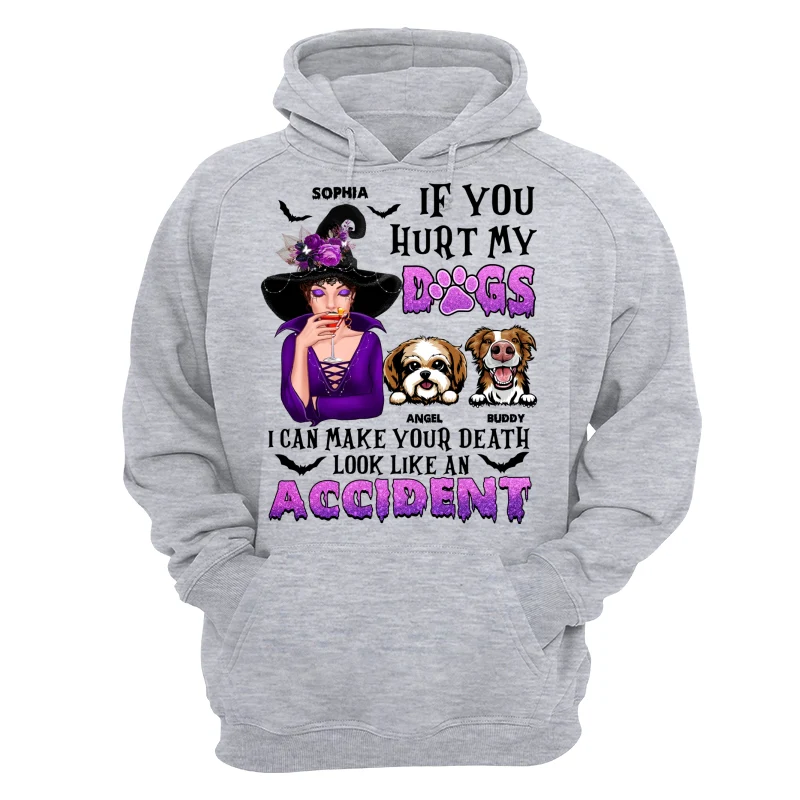 If You Hurt My Dogs Witch Halloween Cute Watercolor Dog Personalized Shirt - Image 14