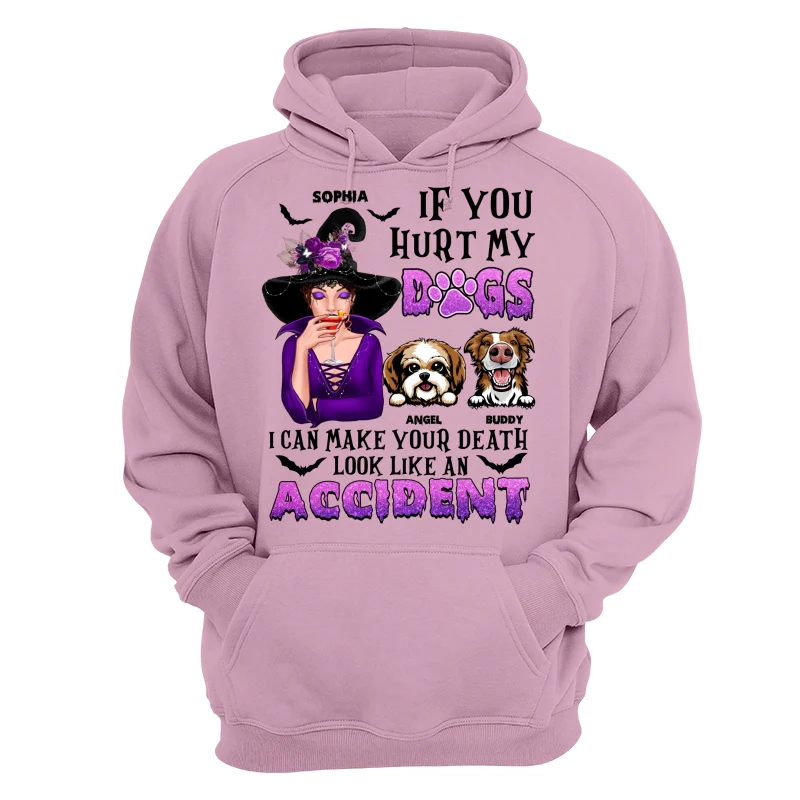 If You Hurt My Dogs Witch Halloween Cute Watercolor Dog Personalized Shirt - Image 15