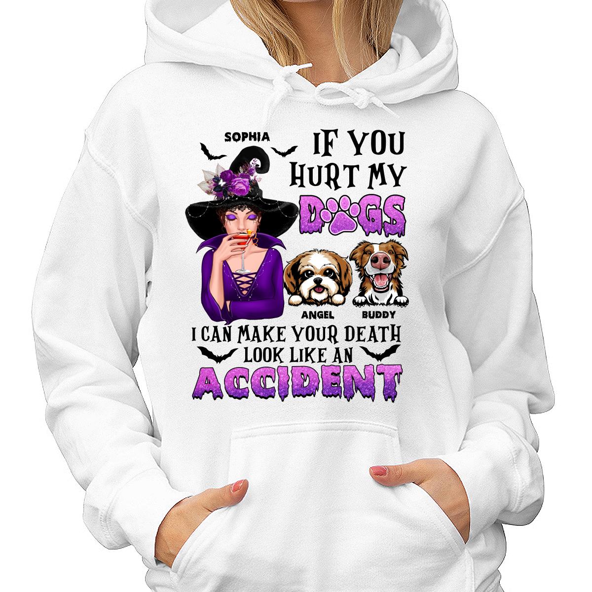 If You Hurt My Dogs Witch Halloween Cute Watercolor Dog Personalized Shirt - Image 4