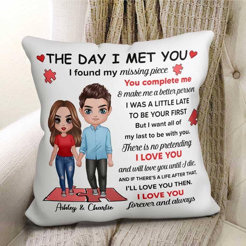 I Found My Missing Piece Doll Couple Gift For Her Gift For Him Couple Personalized Pillow