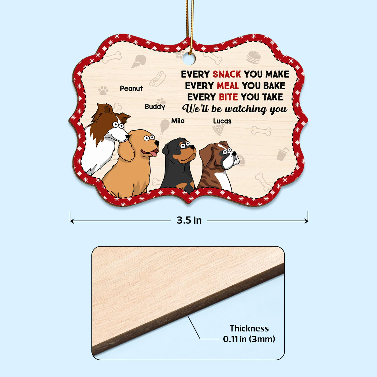 I‘ll Be Watching You Funny Dogs Cartoon Personalized Wooden Ornament - Image 4