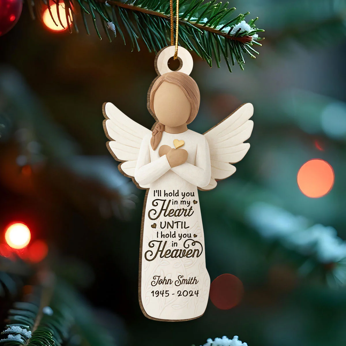 I'll hold You in My Heart until I Hold You in Heaven Personalized 3D Effect Wooden Ornament, Memorial Sympathy Remembrance Gift for Loved Ones - Image 2