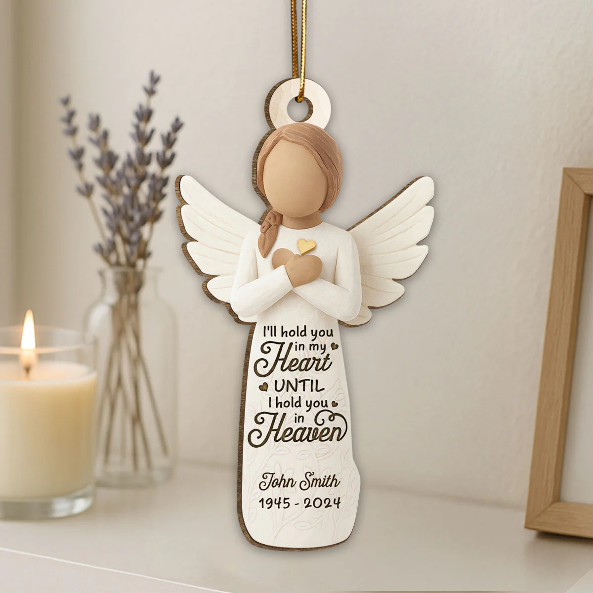 I'll hold You in My Heart until I Hold You in Heaven Personalized 3D Effect Wooden Ornament, Memorial Sympathy Remembrance Gift for Loved Ones - Image 4