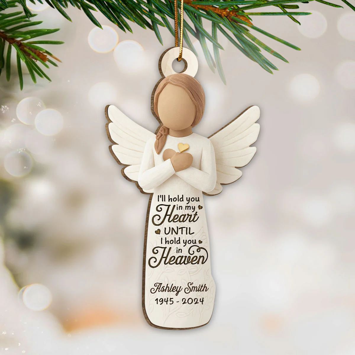 I'll hold You in My Heart until I Hold You in Heaven Personalized 3D Effect Wooden Ornament, Memorial Sympathy Remembrance Gift for Loved Ones - Image 5