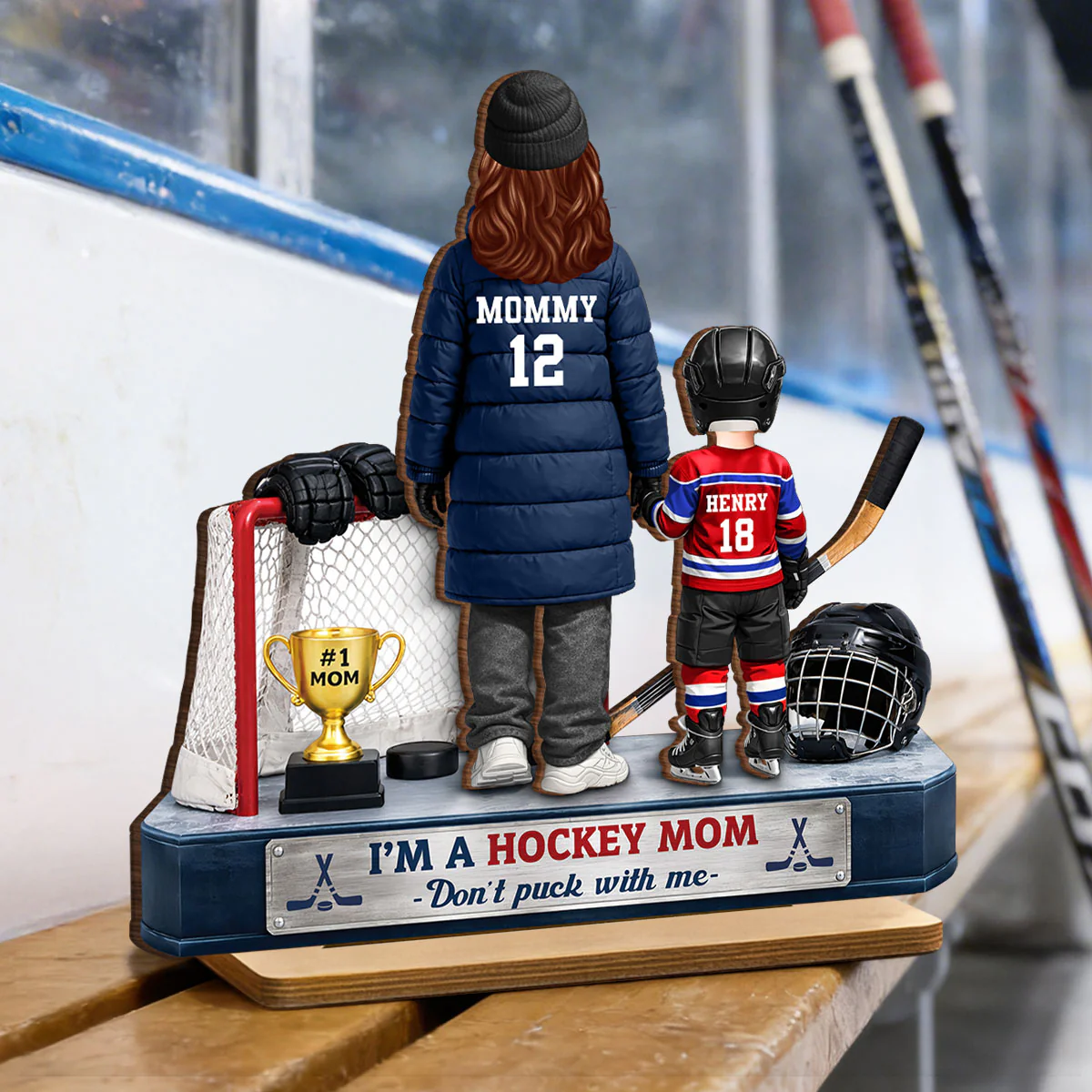 I'm A Hockey Mom And Kids - Personalized 2-Layered Wooden Plaque - Mother's Day Gift for Hockey Mom - Image 2