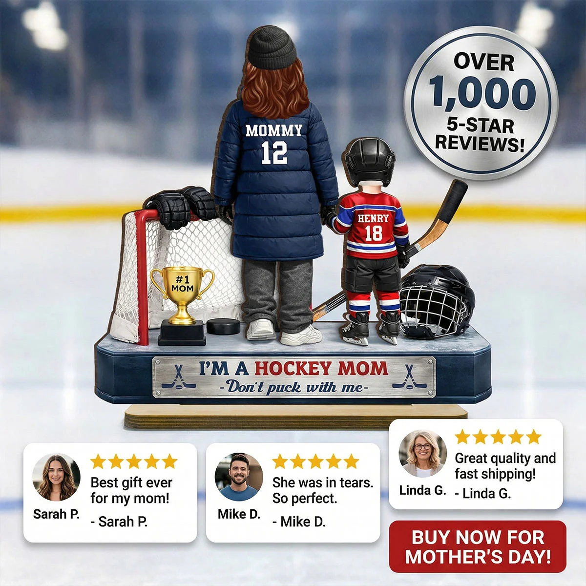 I'm A Hockey Mom And Kids - Personalized 2-Layered Wooden Plaque - Mother's Day Gift for Hockey Mom - Image 3