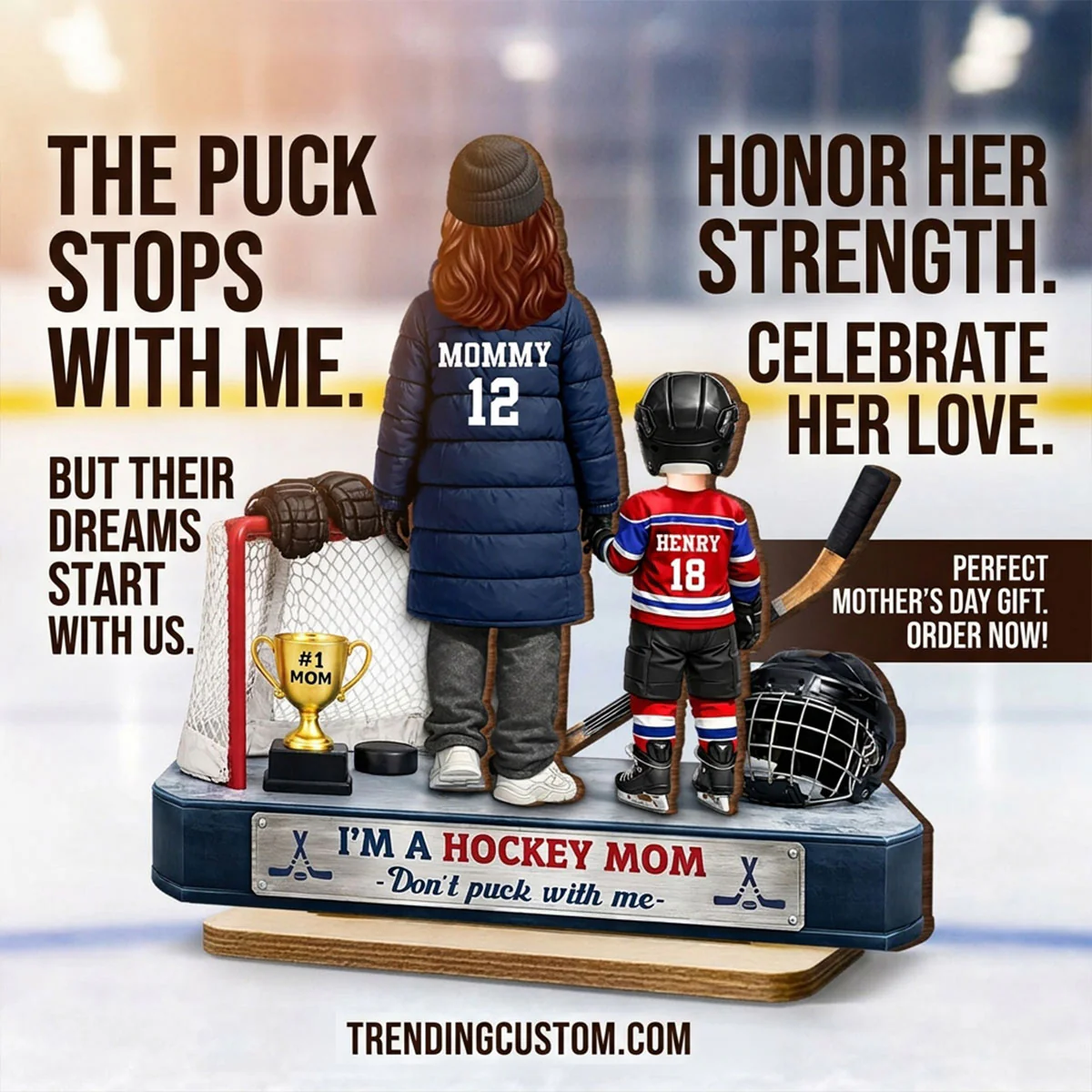 I'm A Hockey Mom And Kids - Personalized 2-Layered Wooden Plaque - Mother's Day Gift for Hockey Mom - Image 6