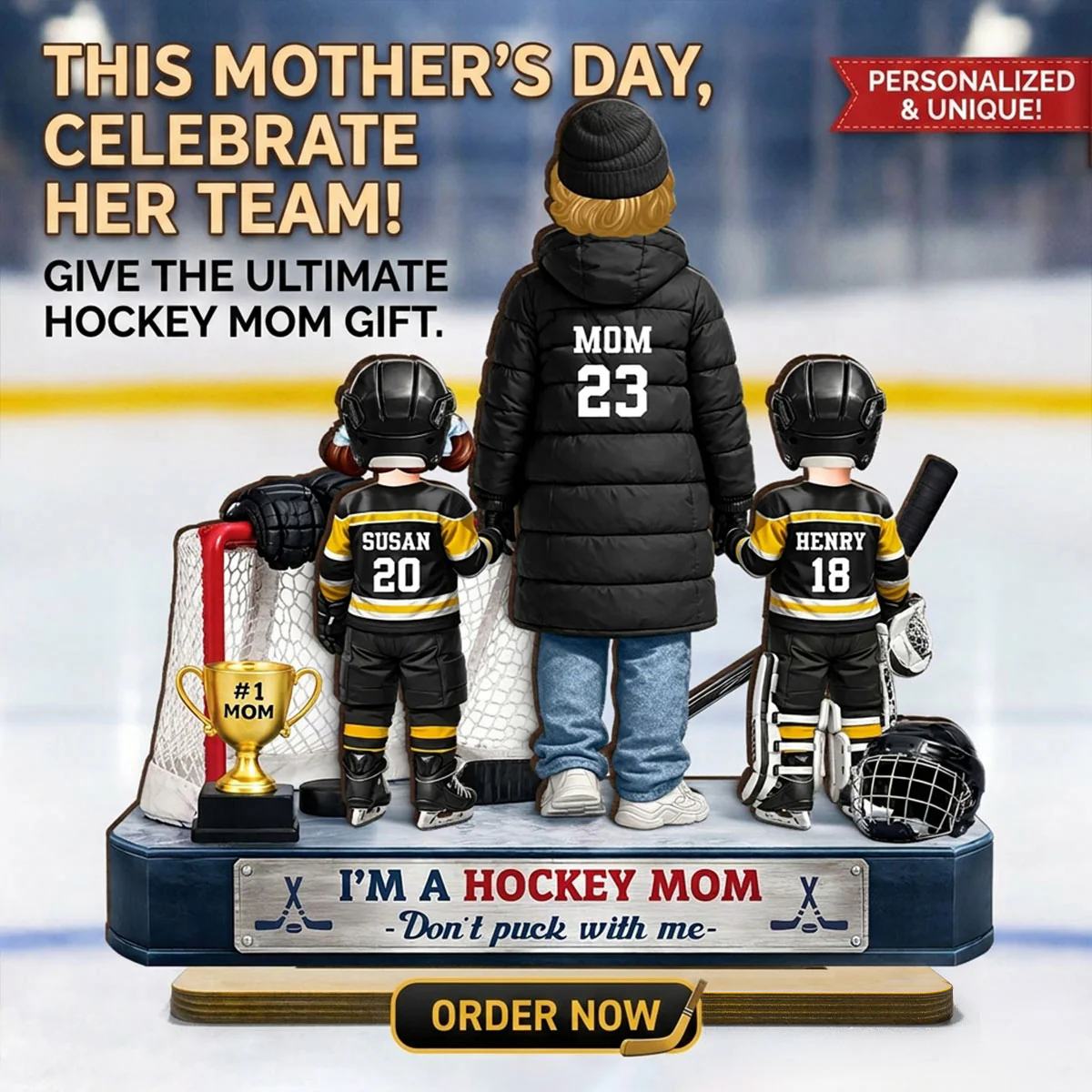 I'm A Hockey Mom And Kids - Personalized 2-Layered Wooden Plaque - Mother's Day Gift for Hockey Mom - Image 7