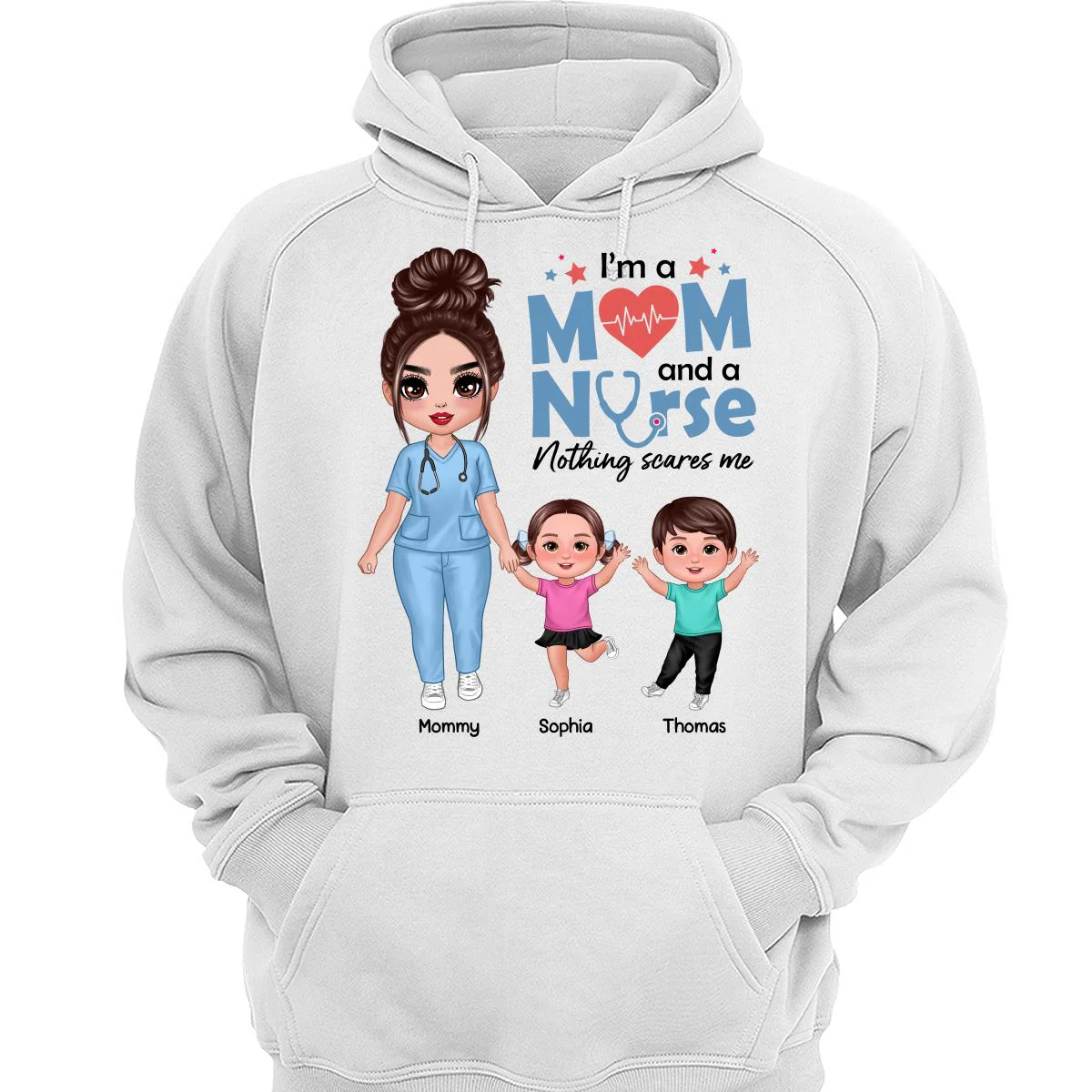 I‘m A Nurse And A Mom Nothing Scares Me Woman & Kids Personalized Shirt - Image 3