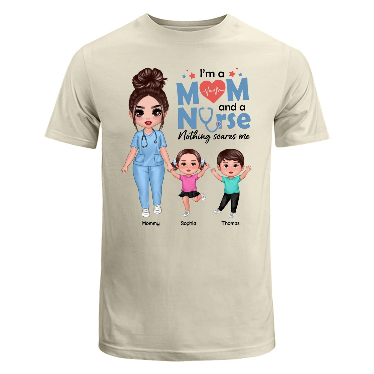 I‘m A Nurse And A Mom Nothing Scares Me Woman & Kids Personalized Shirt - Image 7