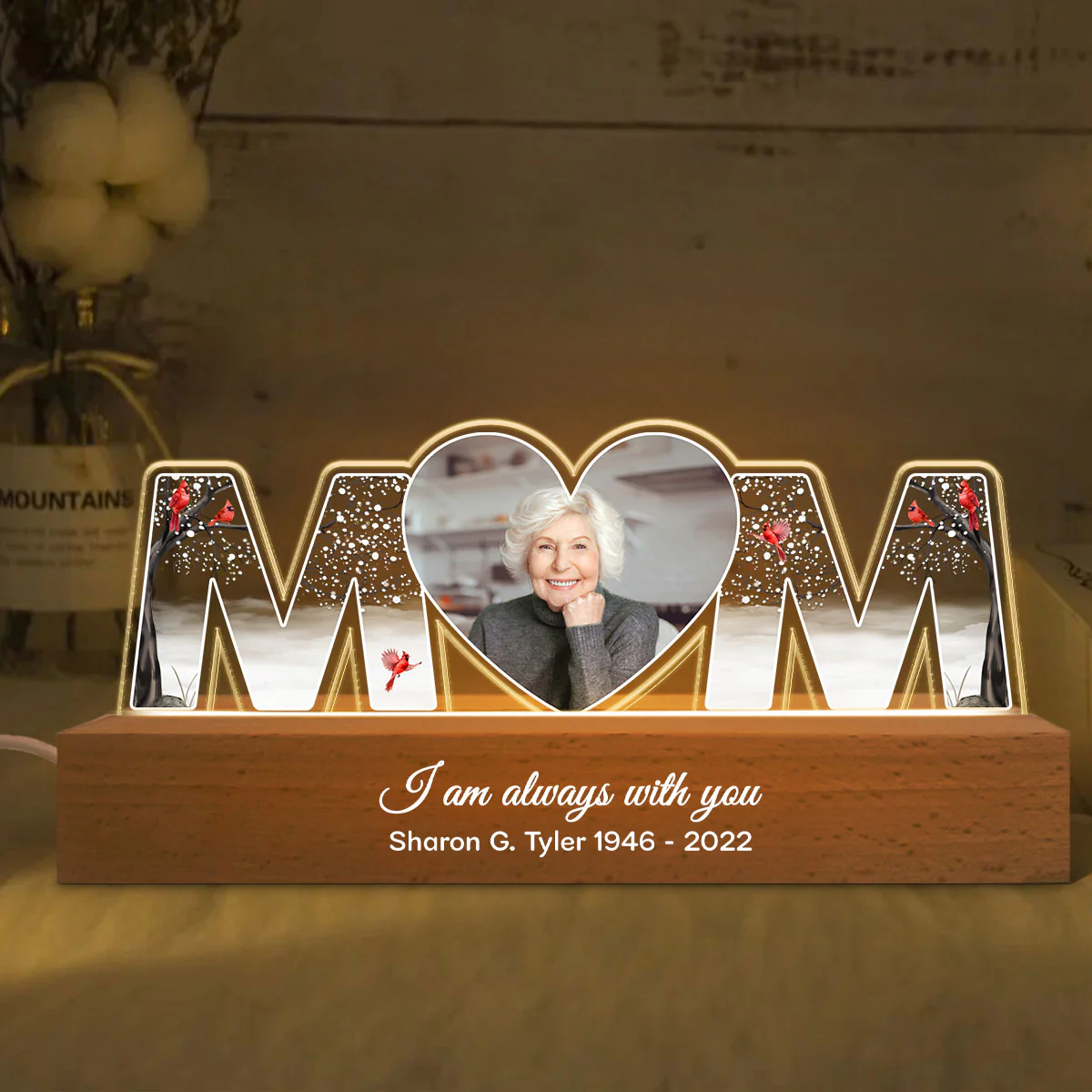 I'm Always With You, Memorial Sympathy Gift, Photo Personalized LED Night Light - Image 3