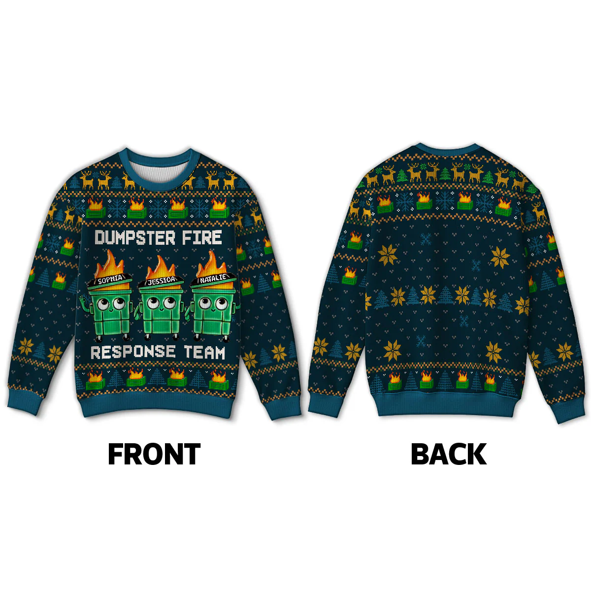 I'm Fine Everything Is Fine Dumpster Fire Funny Office Staff - Personalized Faux Knitting Ugly Sweater - Christmas Costume - Image 5