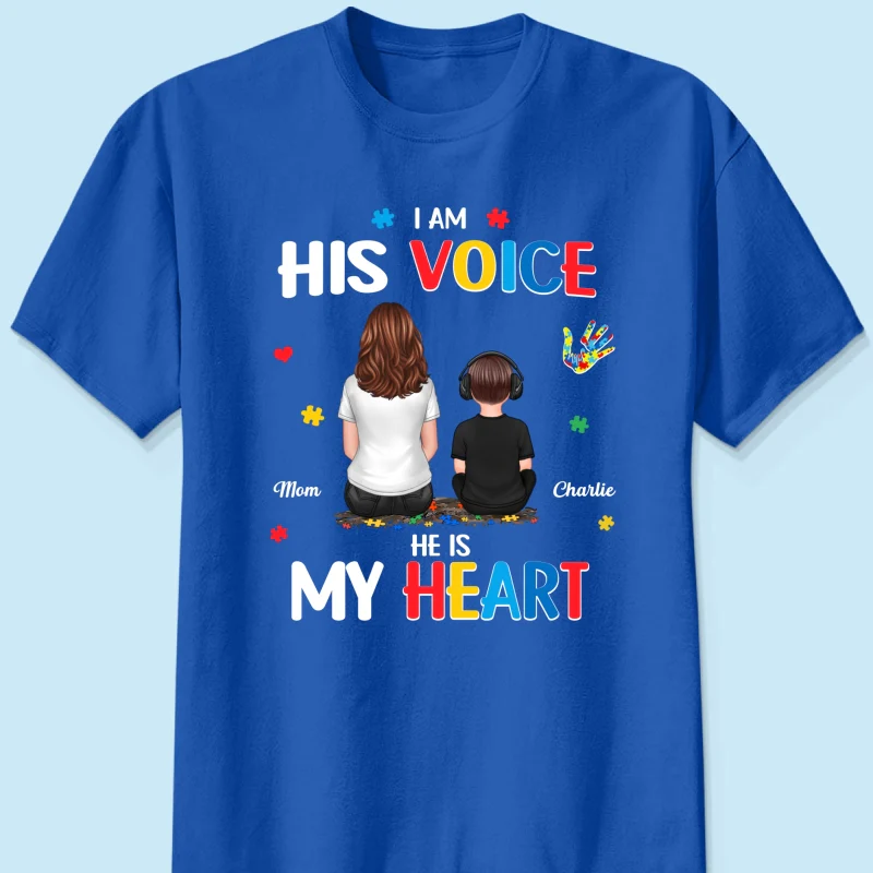 I'm His Voice He's My Heart Autism Back View Parent & Kid - Personalized Shirt - Autism Awareness Shirt - Image 11