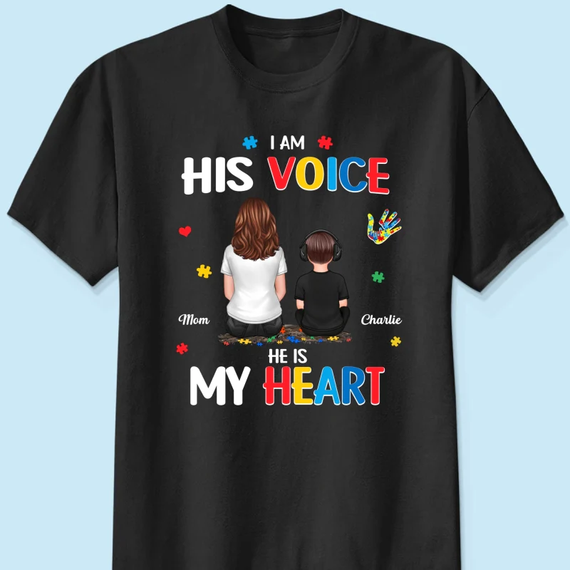 I'm His Voice He's My Heart Autism Back View Parent & Kid - Personalized Shirt - Autism Awareness Shirt - Image 12