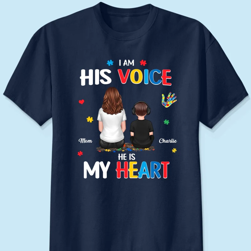 I'm His Voice He's My Heart Autism Back View Parent & Kid - Personalized Shirt - Autism Awareness Shirt - Image 13