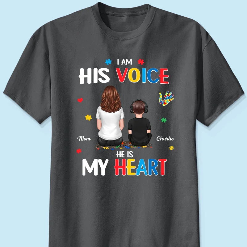 I'm His Voice He's My Heart Autism Back View Parent & Kid - Personalized Shirt - Autism Awareness Shirt - Image 14