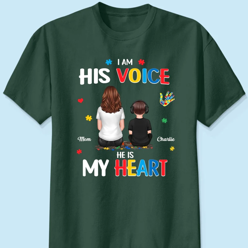 I'm His Voice He's My Heart Autism Back View Parent & Kid - Personalized Shirt - Autism Awareness Shirt - Image 15