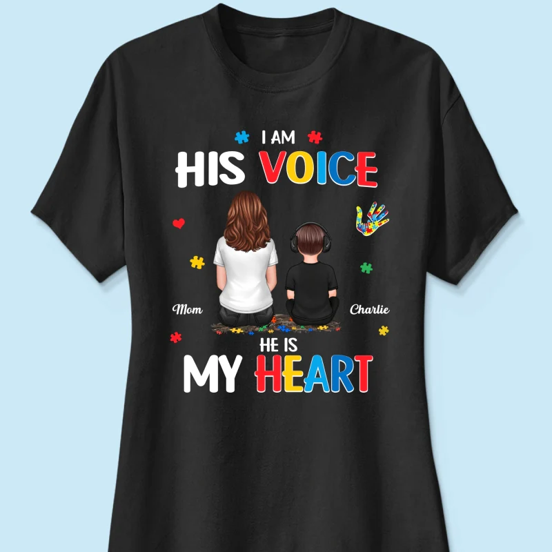 I'm His Voice He's My Heart Autism Back View Parent & Kid - Personalized Shirt - Autism Awareness Shirt - Image 16
