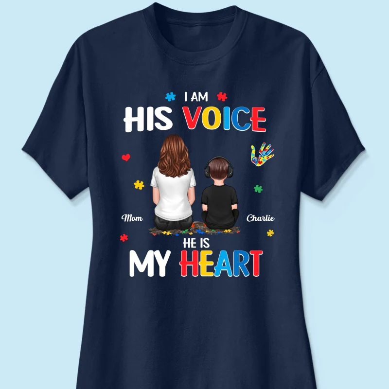 I'm His Voice He's My Heart Autism Back View Parent & Kid - Personalized Shirt - Autism Awareness Shirt - Image 17