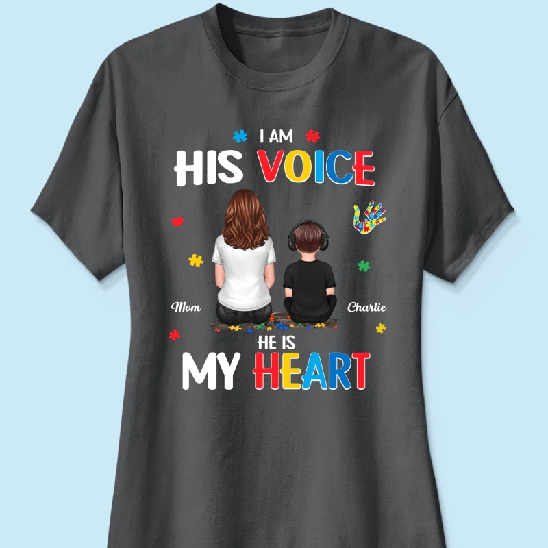 I'm His Voice He's My Heart Autism Back View Parent & Kid - Personalized Shirt - Autism Awareness Shirt - Image 18
