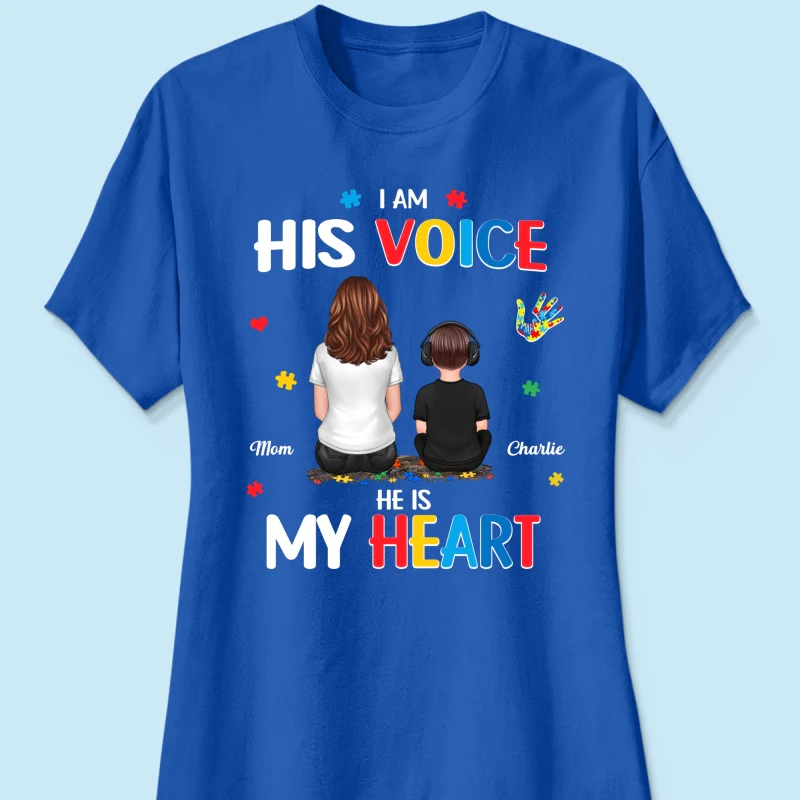 I'm His Voice He's My Heart Autism Back View Parent & Kid - Personalized Shirt - Autism Awareness Shirt - Image 19