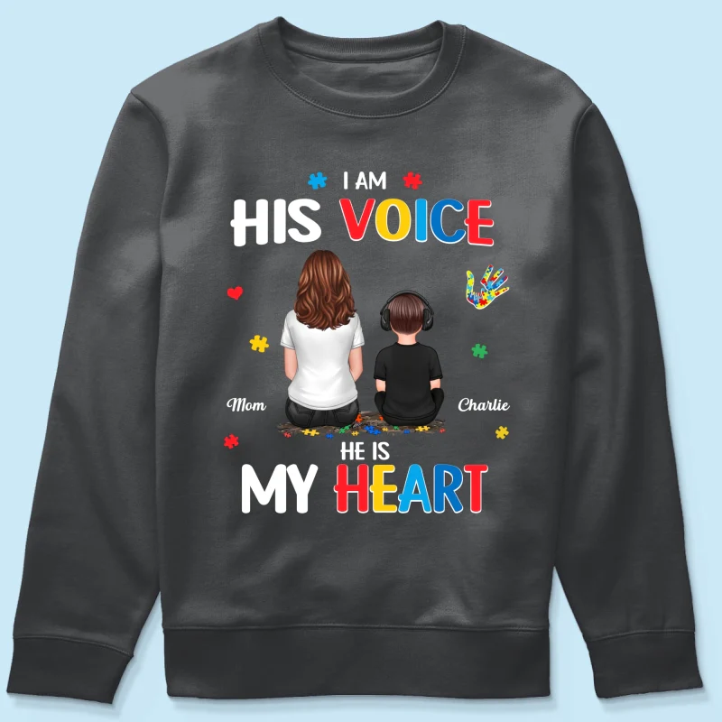 I'm His Voice He's My Heart Autism Back View Parent & Kid - Personalized Shirt - Autism Awareness Shirt - Image 22