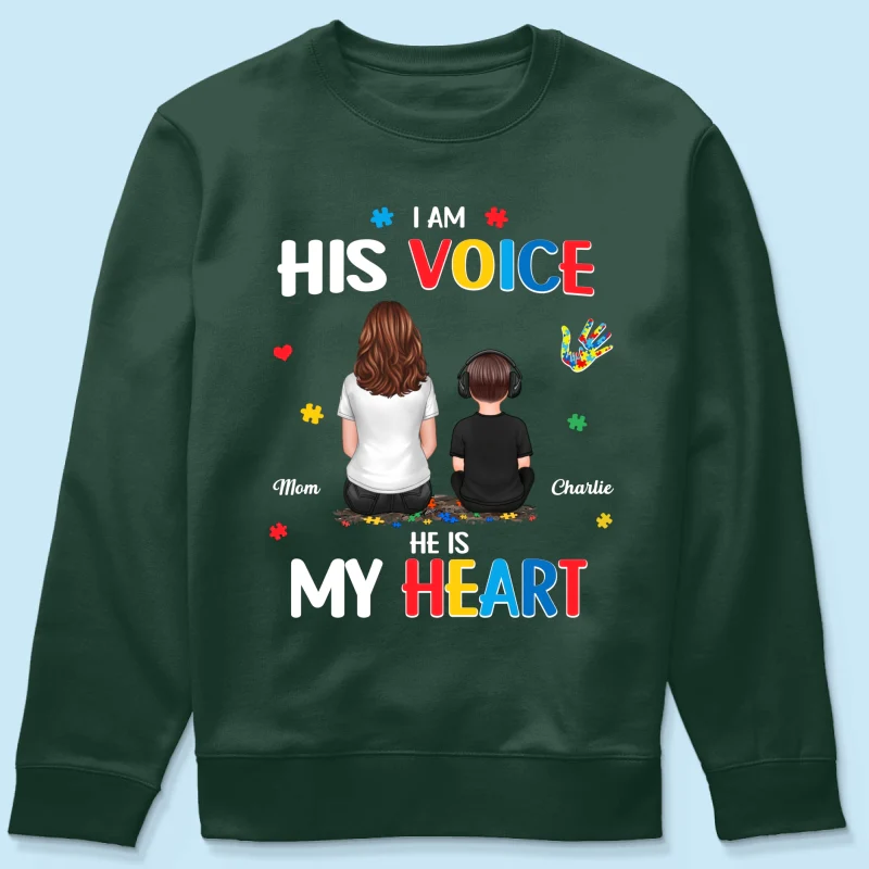 I'm His Voice He's My Heart Autism Back View Parent & Kid - Personalized Shirt - Autism Awareness Shirt - Image 23