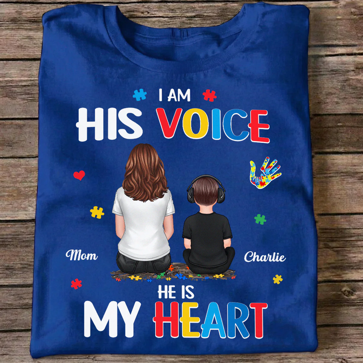 I'm His Voice He's My Heart Autism Back View Parent & Kid - Personalized Shirt - Autism Awareness Shirt - Image 3