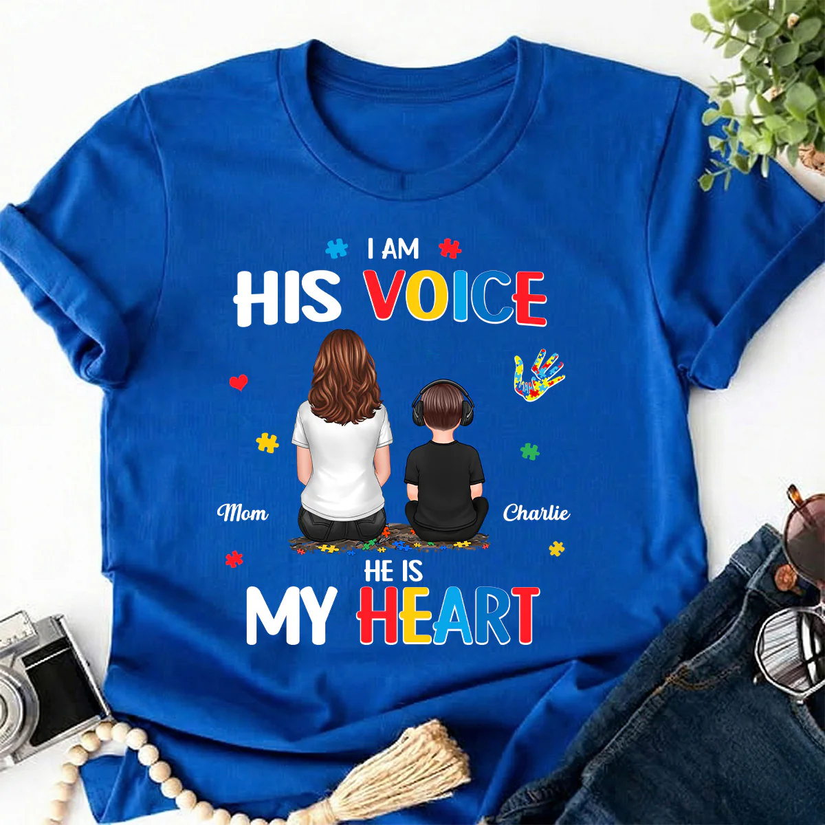 I'm His Voice He's My Heart Autism Back View Parent & Kid - Personalized Shirt - Autism Awareness Shirt - Image 4