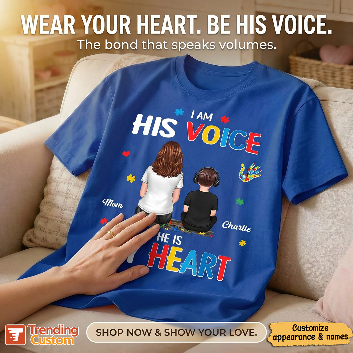 I'm His Voice He's My Heart Autism Back View Parent & Kid - Personalized Shirt - Autism Awareness Shirt - Image 9