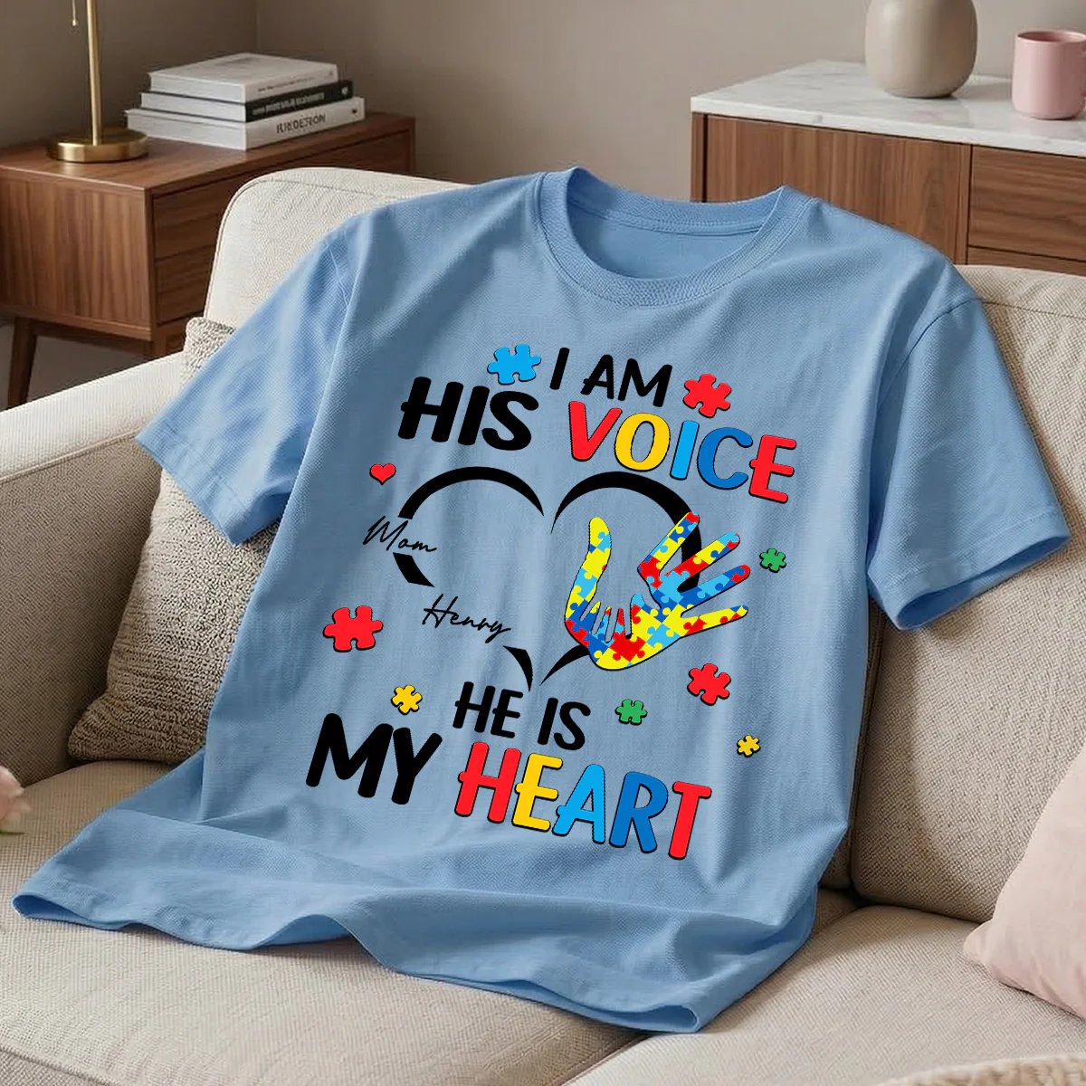 I'm His Voice He's My Heart Autism - Personalized Shirt - Autism Awareness - Image 3
