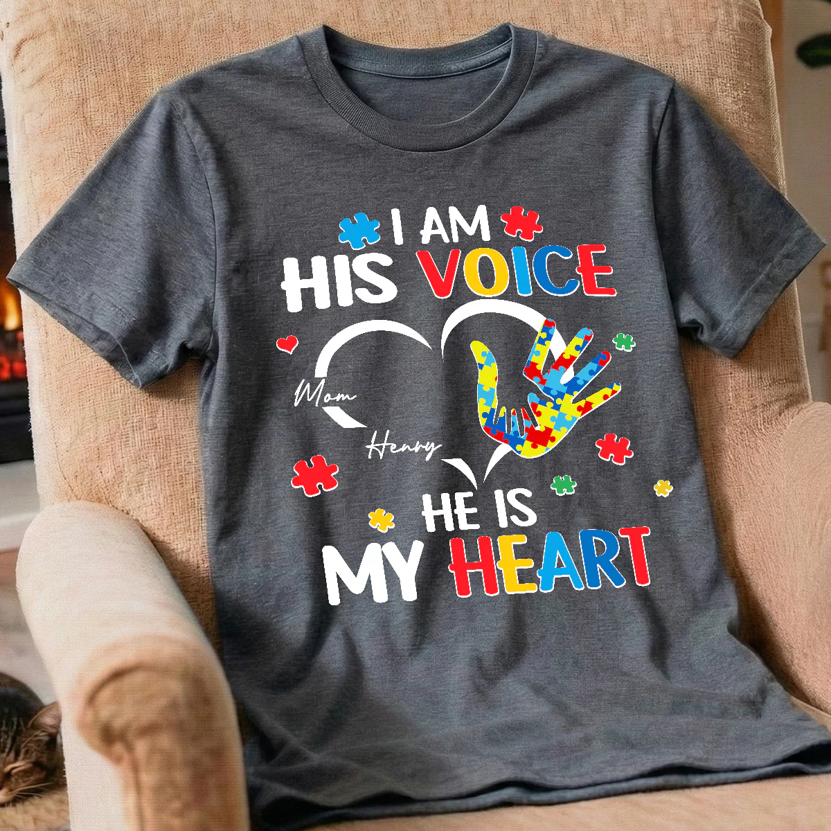 I'm His Voice He's My Heart Autism - Personalized Shirt - Autism Awareness Shirt - Image 3