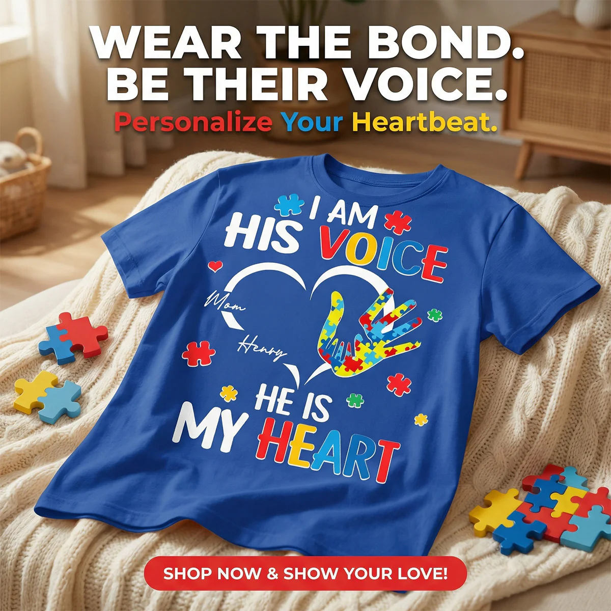 I'm His Voice He's My Heart Autism - Personalized Shirt - Autism Awareness Shirt - Image 5