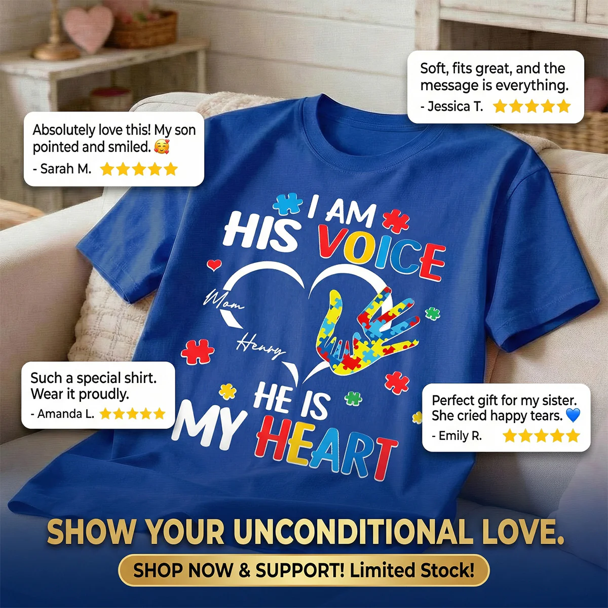 I'm His Voice He's My Heart Autism - Personalized Shirt - Autism Awareness Shirt - Image 6