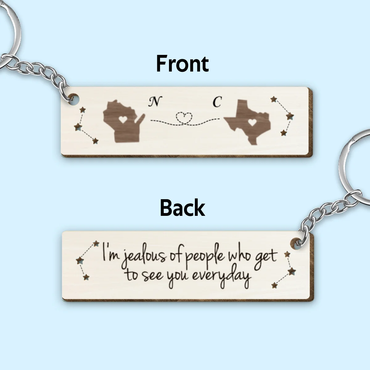 I'm Jealous Of People Who Get To See You Everyday Personalized Wooden Keychain, Christmas Brithday Just Because Gifts for Boyfriend, Girlfriend, Long Distance Relationship Gift - Image 5