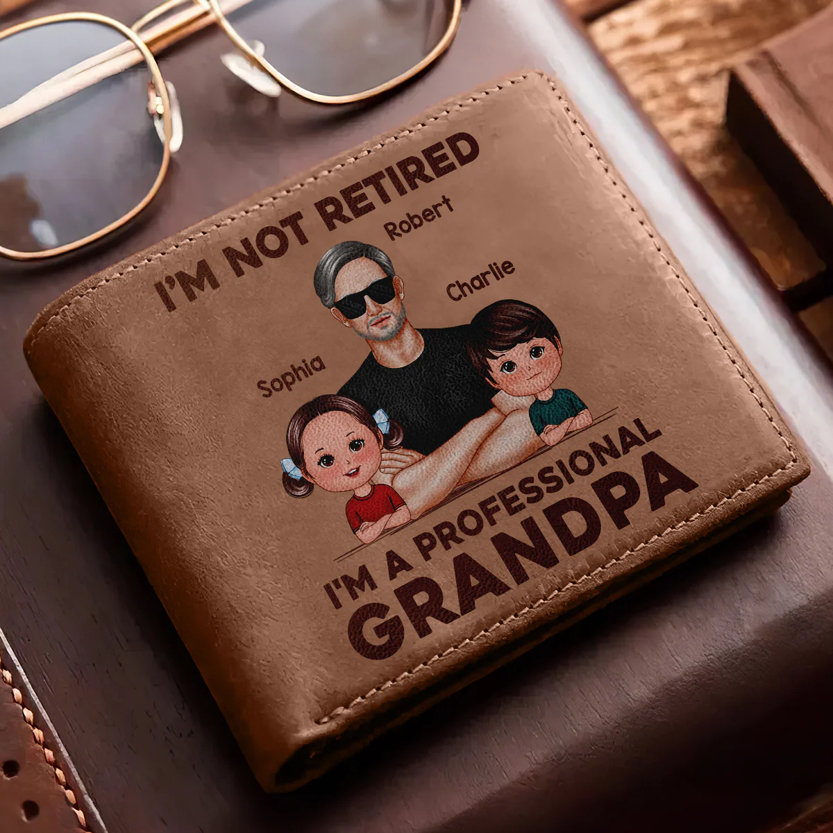I‘m Not Retired I’m A Professional Grandpa Personalized Printed Leather Wallet, Gift For Husband, Dad, Grandpa - Image 2