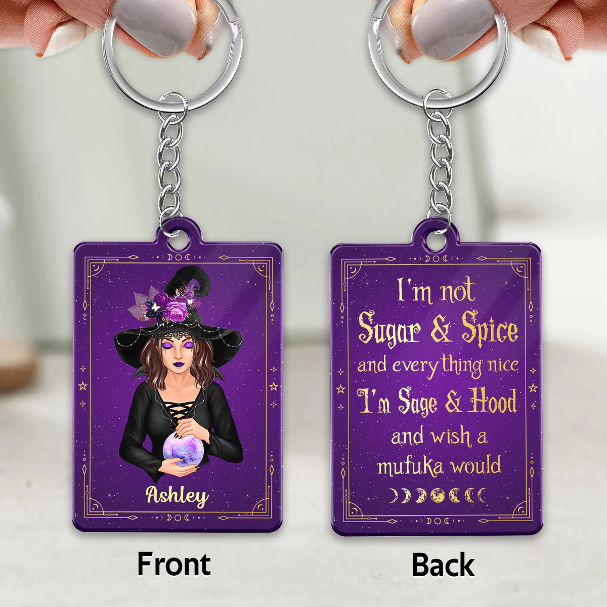 I‘m Not Sugar & Spice Pretty Witch Halloween Personalized Acrylic Keychain - Image 3